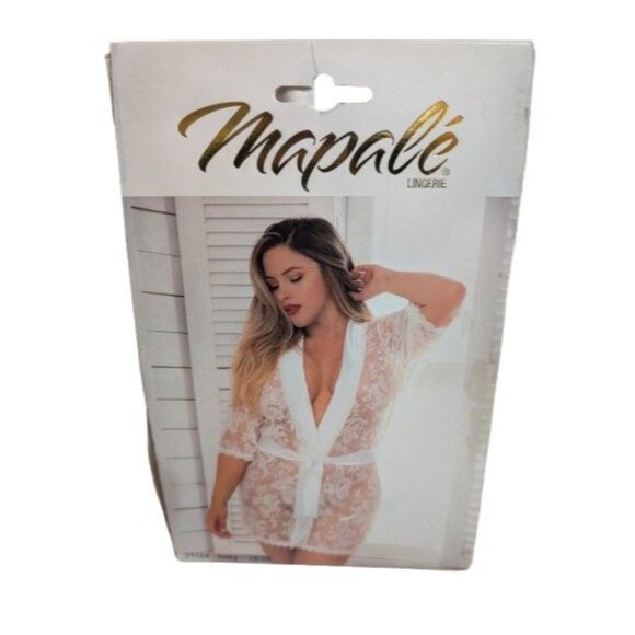 Mapale Lace Robe Matching G-String Set Lingerie - Women's Ivory XL/XXL 1X/2X - Picture 1 of 3